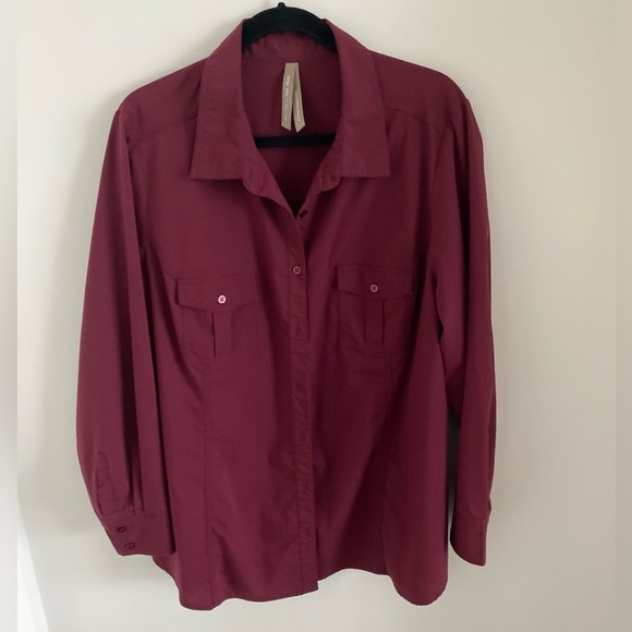 Penningtons Women’s Long Sleeve Shirt Top Wine Color Cotton Blend Size 2X EUC - Picture 1 of 7